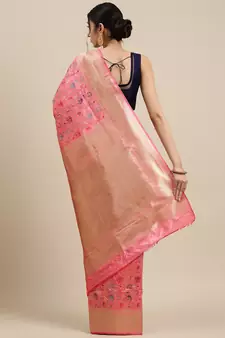 Peach Woven silk blend Saree With Blouse