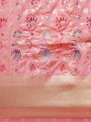 Peach Woven silk blend Saree With Blouse 3