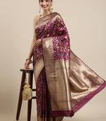 Wine Woven Silk Blend Saree With Blouse