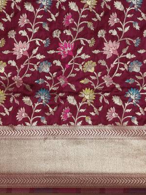 Wine Woven silk blend Saree With Blouse 3