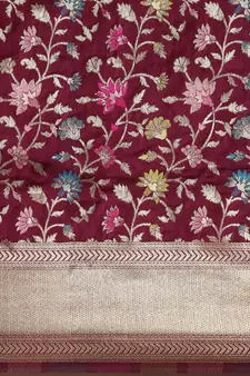 Wine Woven silk blend Saree With Blouse