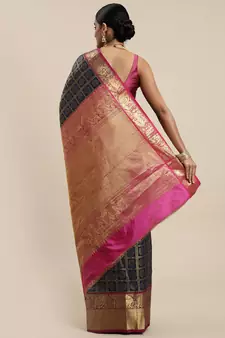 Navy Blue Woven silk blend Saree With Blouse