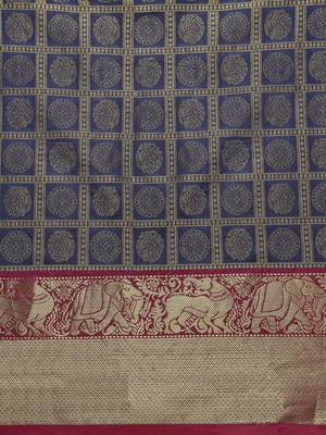Navy Blue Woven silk blend Saree With Blouse 3