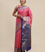 Rani Pink Woven Silk Blend Saree With Blouse
