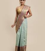Sea green woven silk saree with blouse