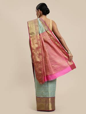 Sea green woven silk saree with blouse 2