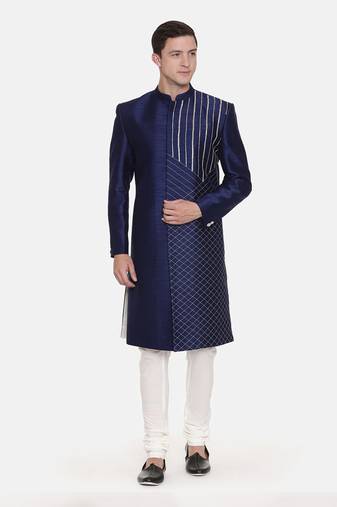 Navy Blue Silk Sherwani