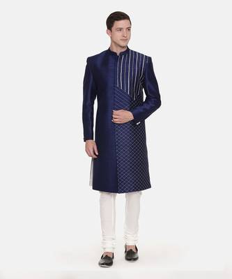 Navy Blue Silk Sherwani 1