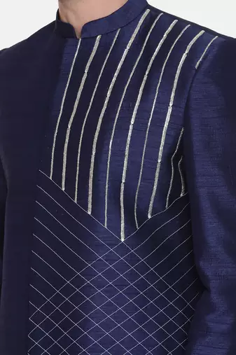 Navy Blue Silk Sherwani