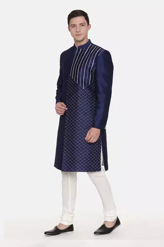 Navy Blue Silk Sherwani