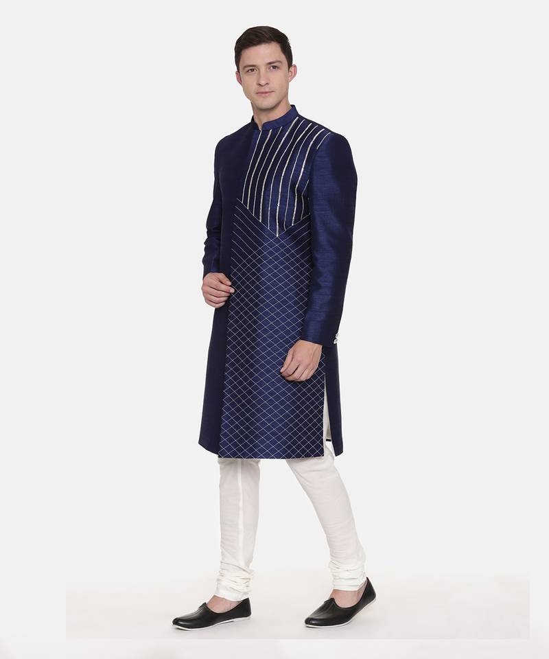 Navy Blue Silk Sherwani