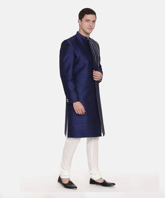 Navy Blue Silk Sherwani 4
