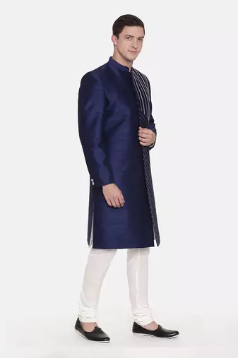 Navy Blue Silk Sherwani