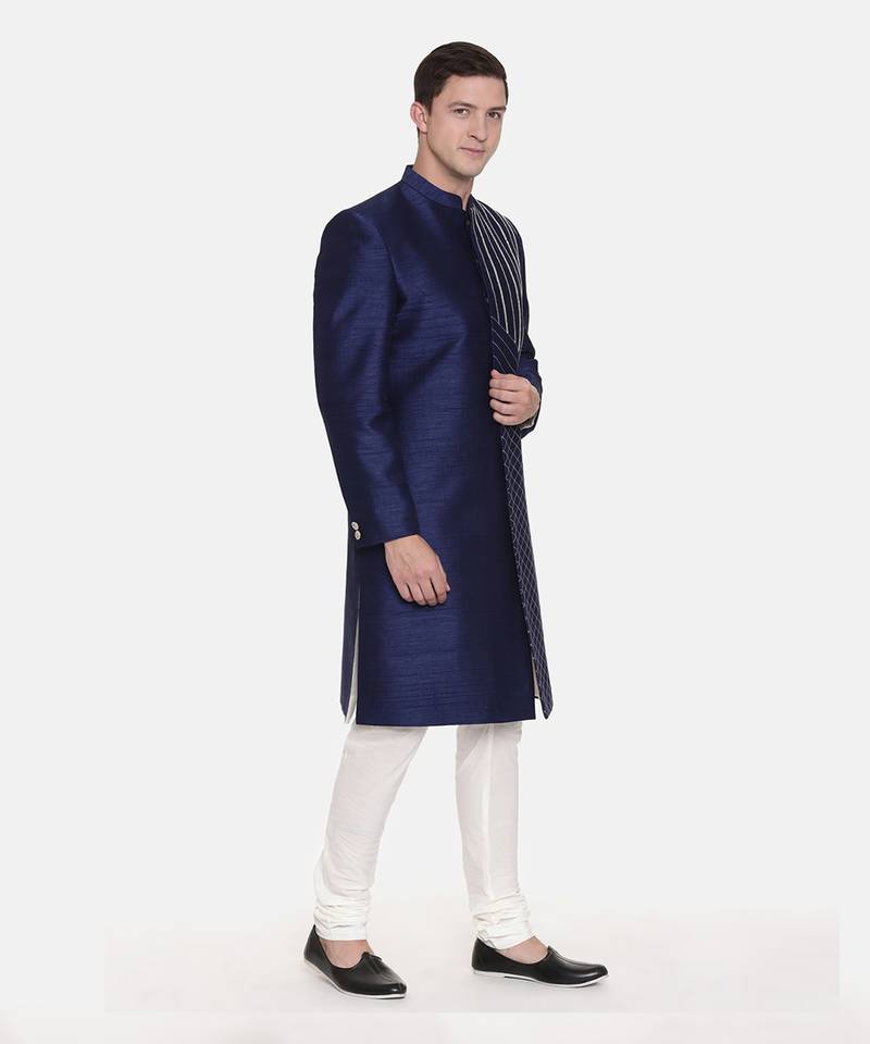 Navy Blue Silk Sherwani