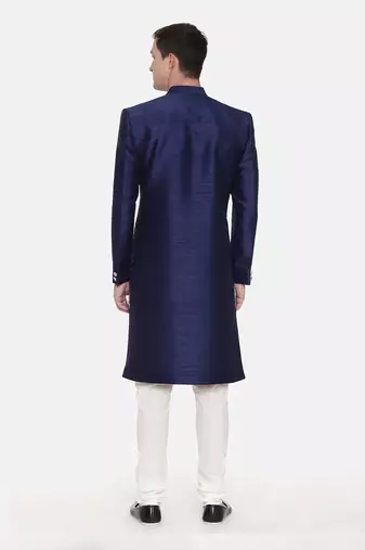 Navy Blue Silk Sherwani