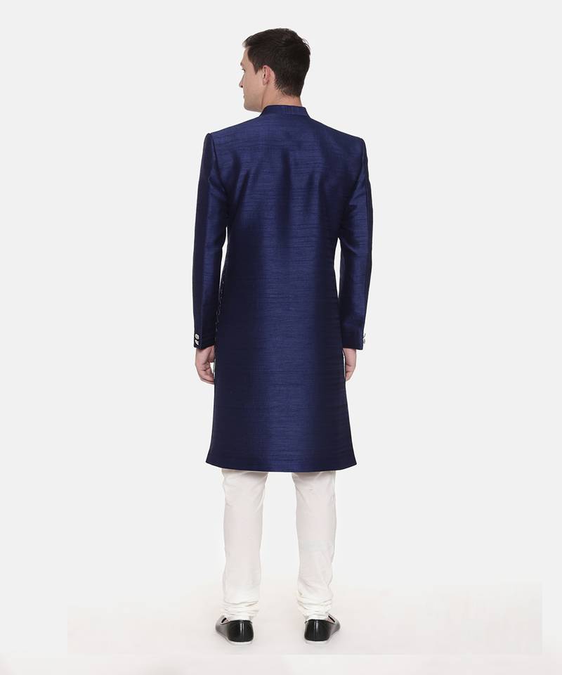 Navy Blue Silk Sherwani