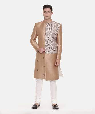 Gold Silk Printed Sherwani 1