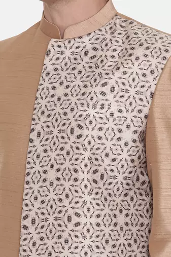 Gold Silk Printed Sherwani