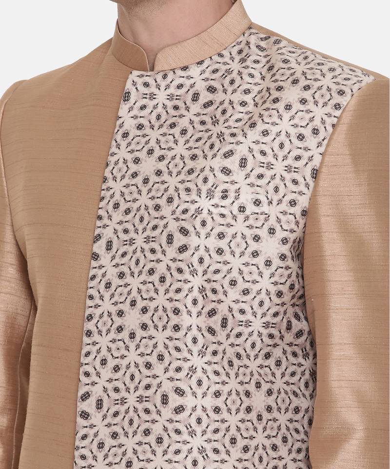 Gold Silk Printed Sherwani