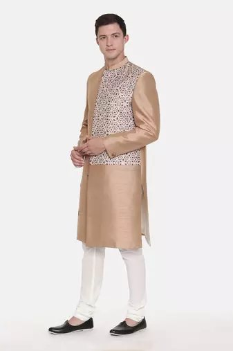 Gold Silk Printed Sherwani
