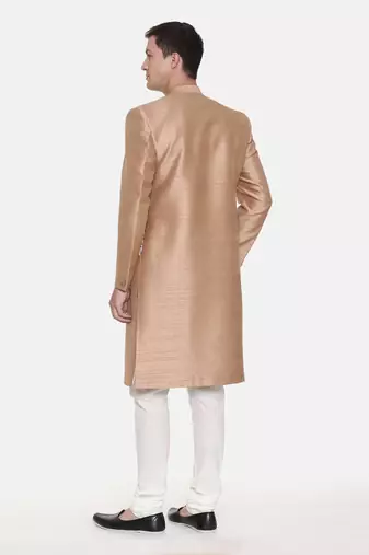Gold Silk Printed Sherwani