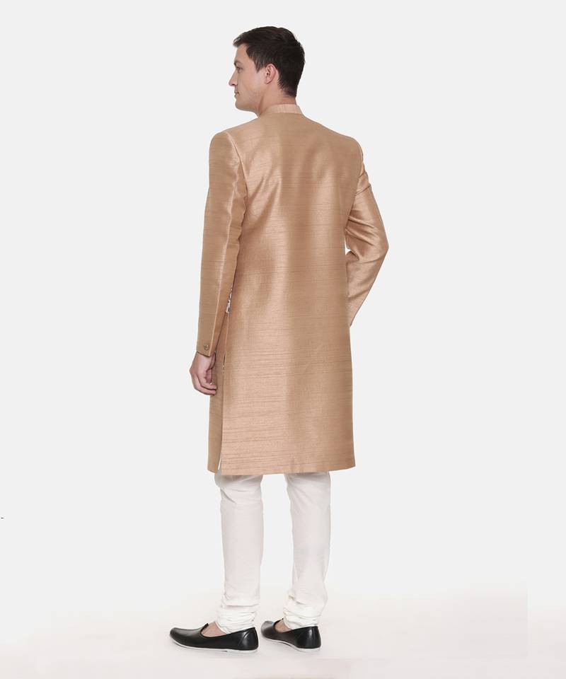 Gold Silk Printed Sherwani