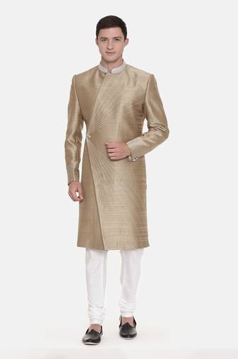 Gold Silk Embroidered Sherwani