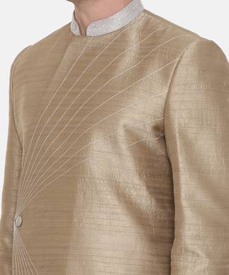 Gold Silk Embroidered Sherwani 2