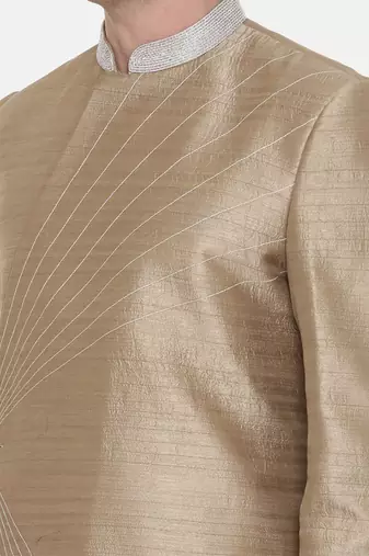 Gold Silk Embroidered Sherwani