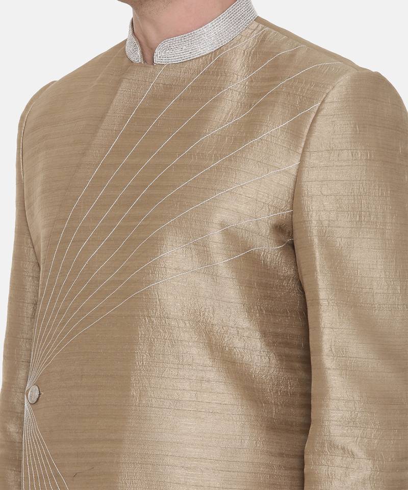 Gold Silk Embroidered Sherwani