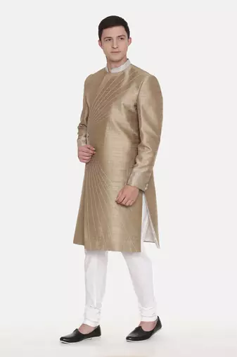 Gold Silk Embroidered Sherwani