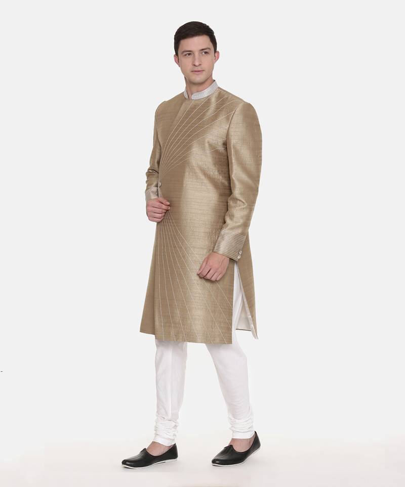 Gold Silk Embroidered Sherwani