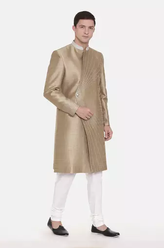 Gold Silk Embroidered Sherwani