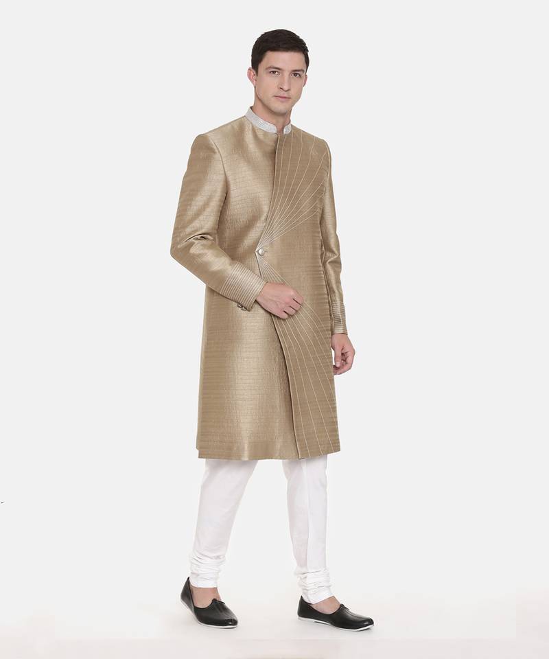 Gold Silk Embroidered Sherwani