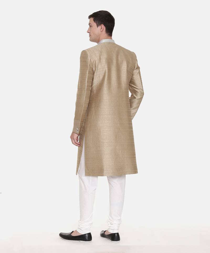Gold Silk Embroidered Sherwani