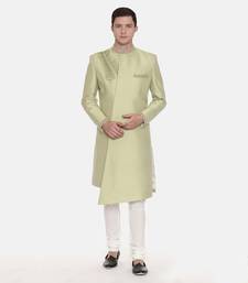 Pista Green Silk Pleated Sherwani