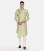 Pista Green Silk Pleated Sherwani