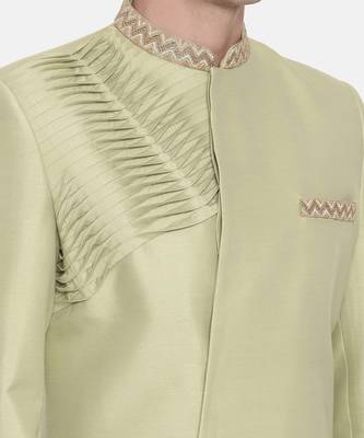 Pista Green Silk Pleated Sherwani 2