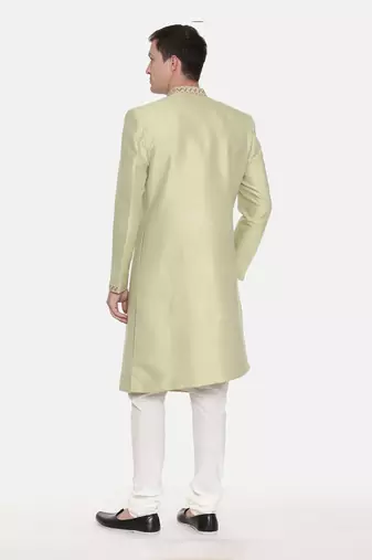 Pista Green Silk Pleated Sherwani