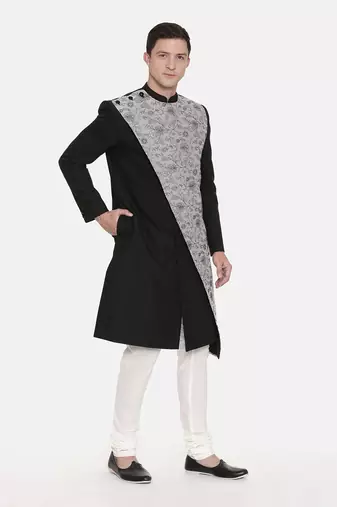 Silk/Chanderi Embroidered Sherwani