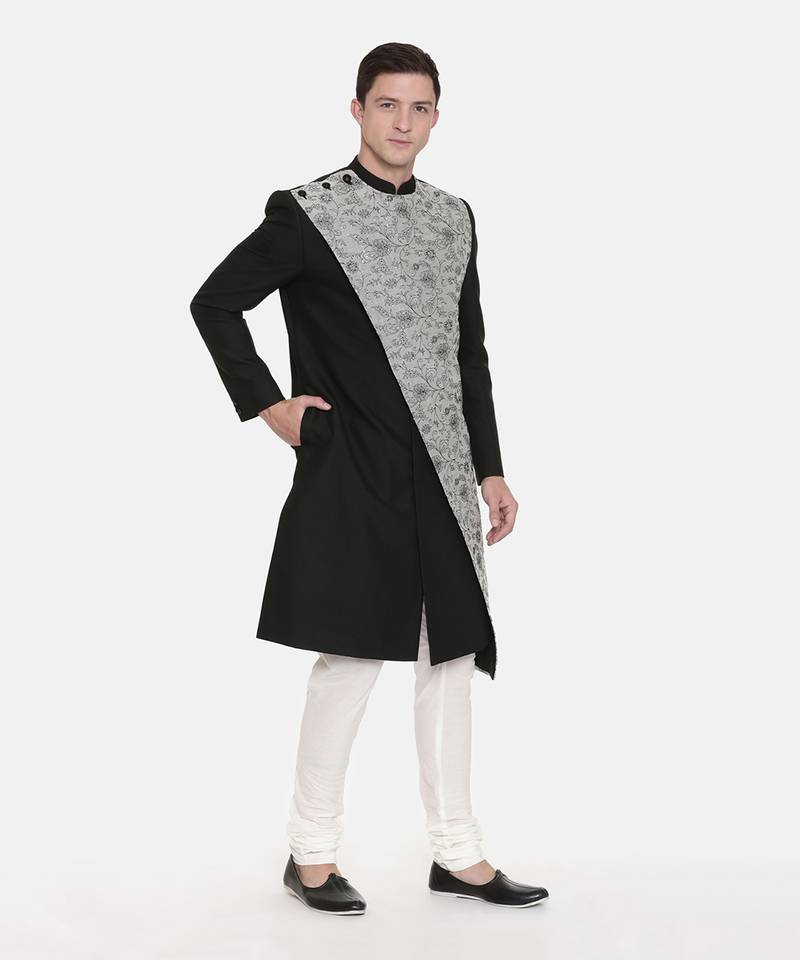 Silk/Chanderi Embroidered Sherwani