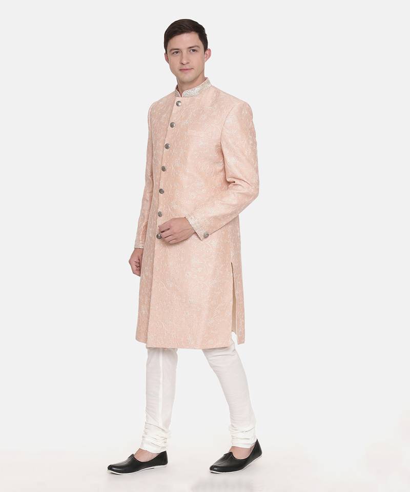 Pink Chanderi Embroidred Sherwani