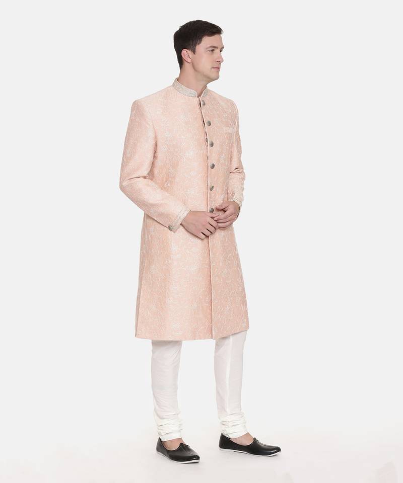 Pink Chanderi Embroidred Sherwani