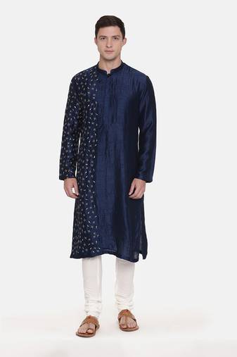 Blue Silk Embroidered Kurta Set