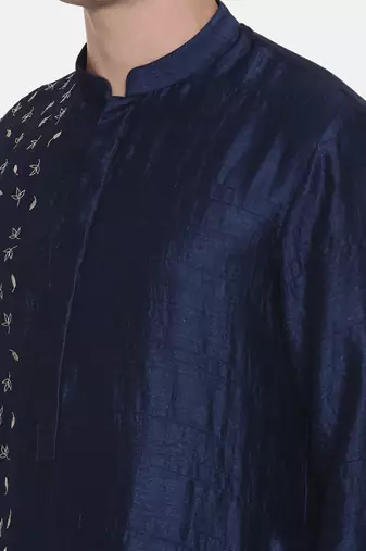Blue Silk Embroidered Kurta Set
