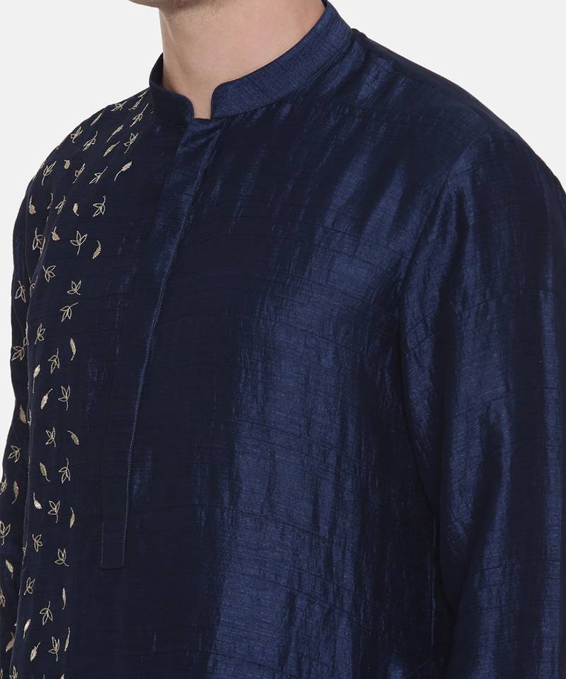 Blue Silk Embroidered Kurta Set