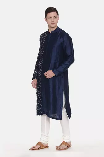 Blue Silk Embroidered Kurta Set
