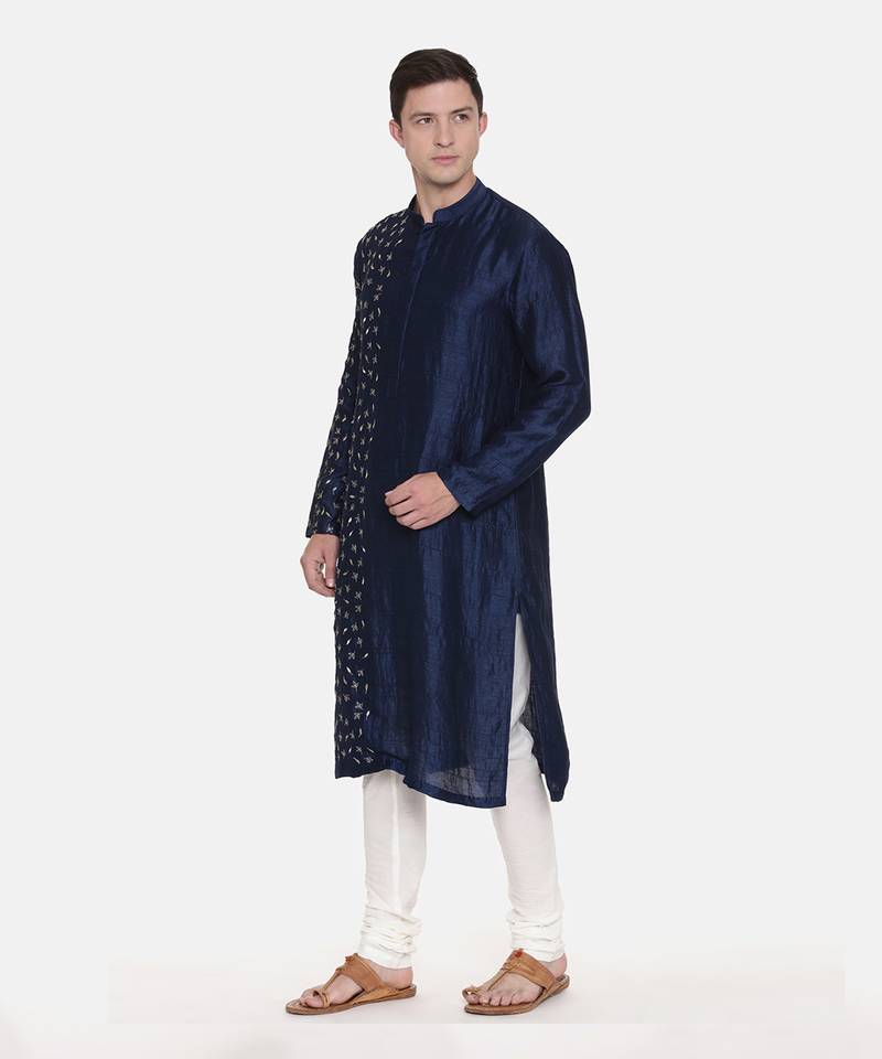 Blue Silk Embroidered Kurta Set