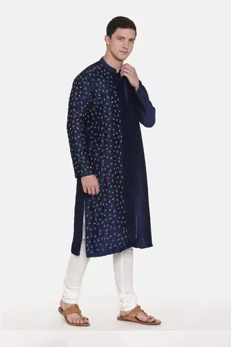 Blue Silk Embroidered Kurta Set