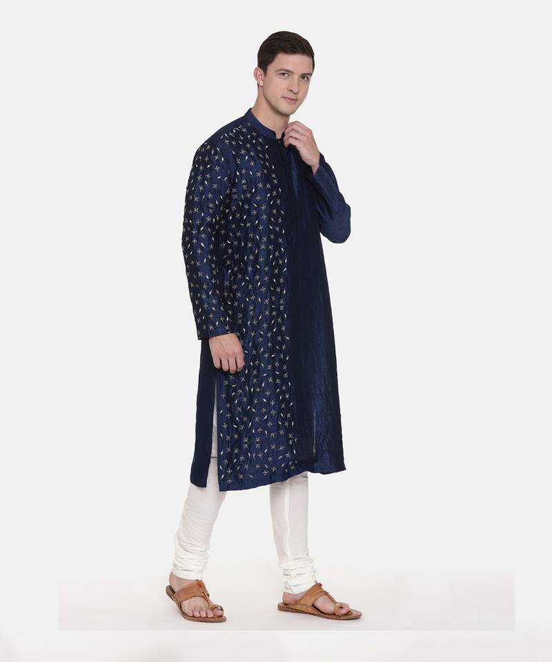 Blue Silk Embroidered Kurta Set